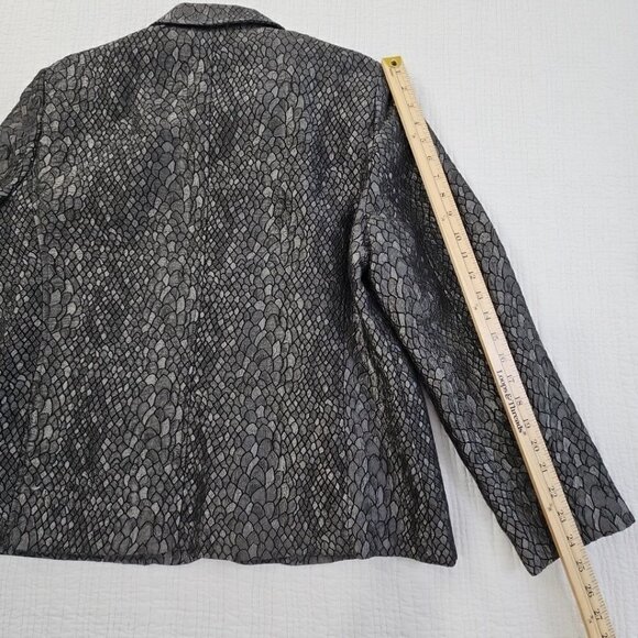 Alfred Dunner Full Zip Blazer Jacket Sz 14 Gunmetal Gray Metallic Lizard Print - Picture 10 of 12
